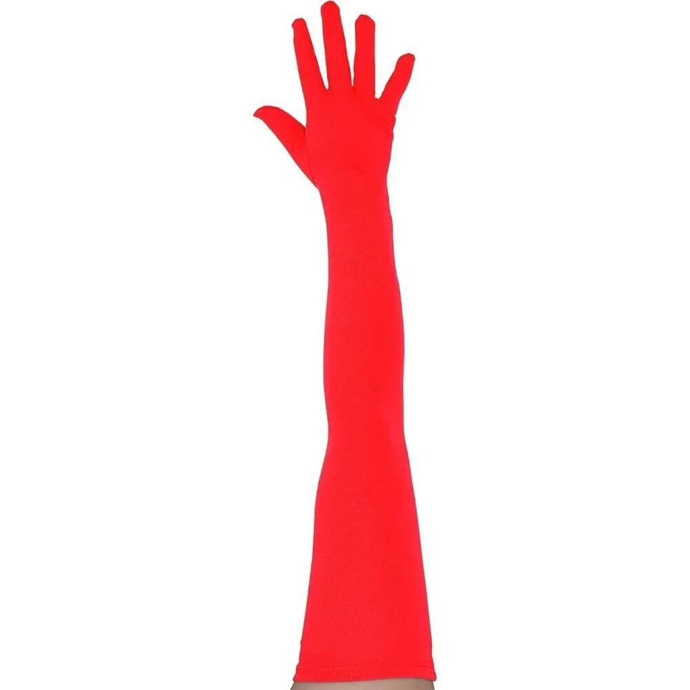 Women's Classic Satin Red Above Elbow Gloves Stretchy Soft Cosplay Costume